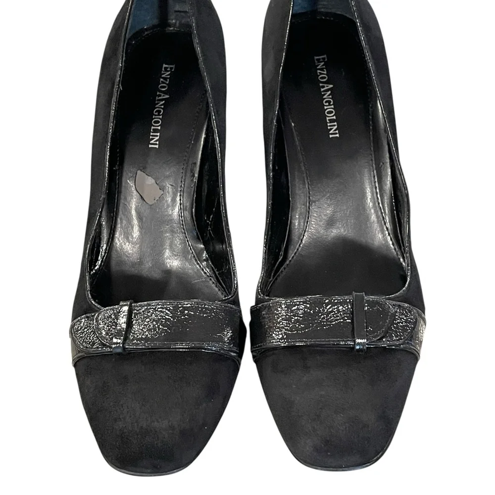Enzo Angiolini Womens 9.5M Eatotiana Pumps Block Heel Suede Patent Accent Black